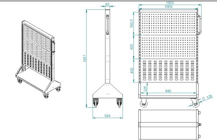 Stojak perforowany dwustronny na kółkach na 6 paneli PSZ 22 B S1 - 5