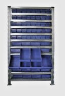 Bezśrubowy regał metalowy półkowy 1972 x 1124 x 330 mm ze skrzynkami 100 x 230 mm - 24 szt., 100 x 115 mm - 40 szt. (różne warianty) - 2