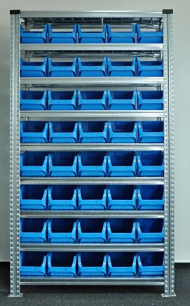 Bezśrubowy regał półkowy 1972 x 1124 x 410 mm z plastikowymi pojemnikami 877851017_VAR_2 - 1