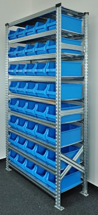 Bezśrubowy regał półkowy 1972 x 1124 x 410 mm z plastikowymi pojemnikami 877851017_VAR_2 - 2