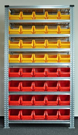 Bezśrubowy regał półkowy 1972 x 1124 x 410 mm z plastikowymi pojemnikami 877851017_VAR_4 - 1