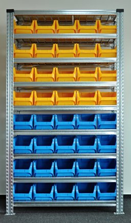 Bezśrubowy regał półkowy 1972 x 1124 x 410 mm z plastikowymi pojemnikami 877851017_VAR_5 - 1
