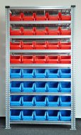 Bezśrubowy regał półkowy 1972 x 1124 x 410 mm z plastikowymi pojemnikami 877851017_VAR_6 - 1