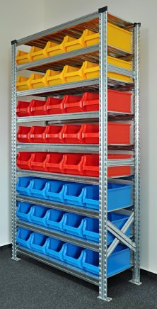 Bezśrubowy regał półkowy 1972 x 1124 x 410 mm z plastikowymi pojemnikami 877851017_VAR_7 - 2