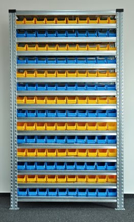 Bezśrubowy regał półkowy 1972 x 1124 x 330 mm z plastikowymi pojemnikami 877851019_VAR_4 - 1