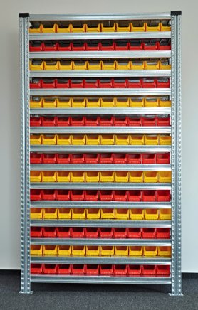 Bezśrubowy regał półkowy 1972 x 1124 x 330 mm z plastikowymi pojemnikami 877851019_VAR_5 - 1