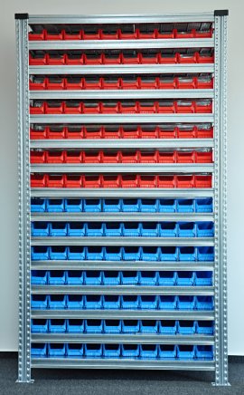 Bezśrubowy regał półkowy 1972 x 1124 x 330 mm z plastikowymi pojemnikami 877851019_VAR_6 - 1