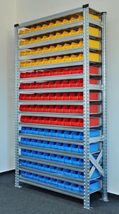 Bezśrubowy regał półkowy 1972 x 1124 x 330 mm z plastikowymi pojemnikami 877851019_VAR_7 - 2