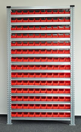 Bezśrubowy regał półkowy 1972 x 1124 x 330 mm z plastikowymi pojemnikami 877851019_VAR_3 - 1