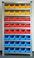 Bezśrubowy regał półkowy 1972 x 1124 x 410 mm z plastikowymi pojemnikami 877851017_VAR_7 - 1