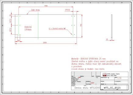 Blat roboczy bukowy typu MTS 02 BS25 2000 x 750 mm - 2