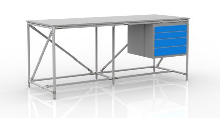 Stół warsztatowy z kontenerkiem i czterema szufladami, szerokość 2000 mm, 240405316 - 1