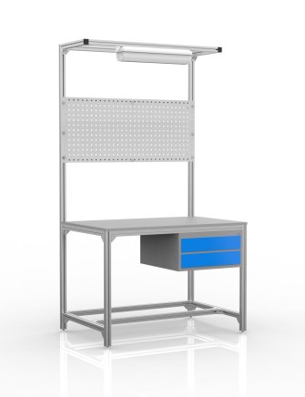 Stół warsztatowy z profili aluminiowych, 2 szuflady (różne warianty) - 1