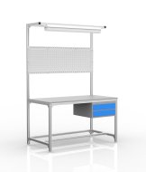 Stół warsztatowy z profili aluminiowych, 2 szuflady (różne warianty)
