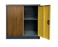 Szafka biurowa metalowa z półkami C01B antracyt / imitacja ciemnego drewna - 2