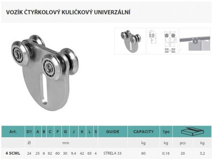 Wózek czterokołowy kulkowy uniwersalny V_vozik_SCML - 3